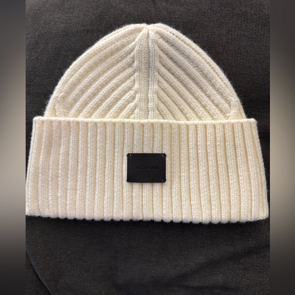 All Saints Ivory Ribbed Knit Beanie NWOT